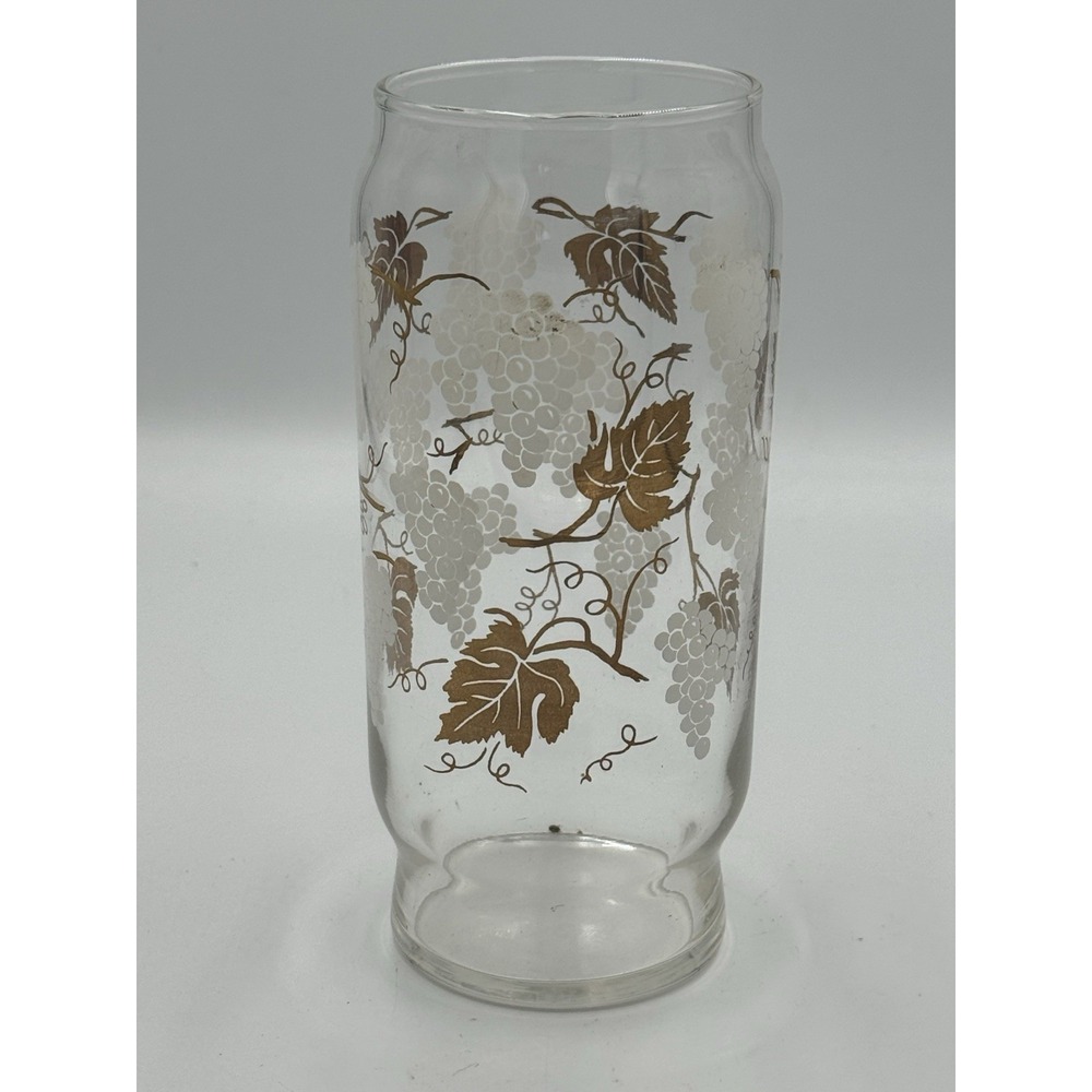 Vintage Apothecary Jar Vase Gold Clear White‎ Grapes Leaves 6-3/4"t No Lid